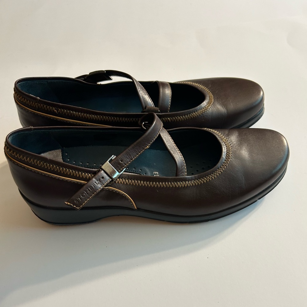 STONEFLY CHOCOLATE BROWN LEATHER WITH ZIGZAG STITCHING BUCKLE CLOSURE SHOES EU39